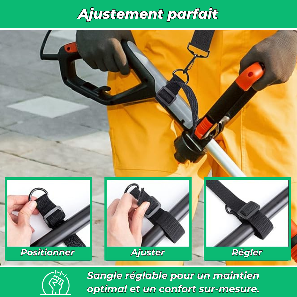 Sangle Réglable pour Débroussailleuse – Confort et Support lors du Jardinage