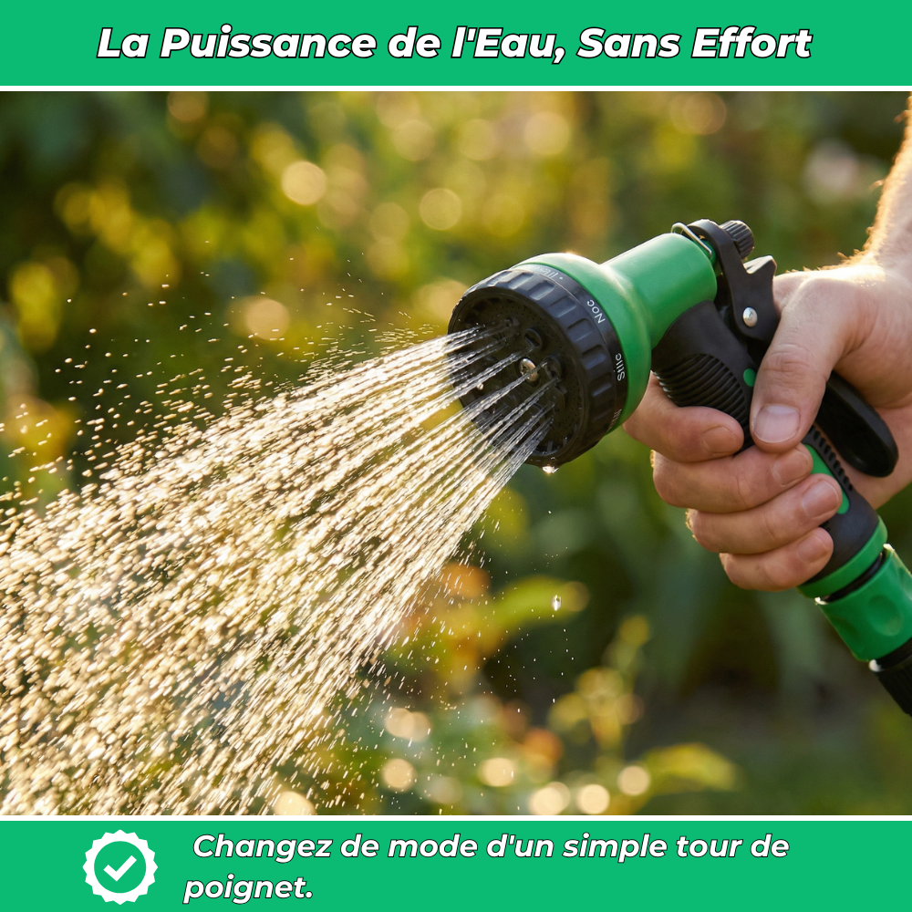 Aquaflex｜Tuyau d’arrosage extensible｜8 modes de jets haute pression