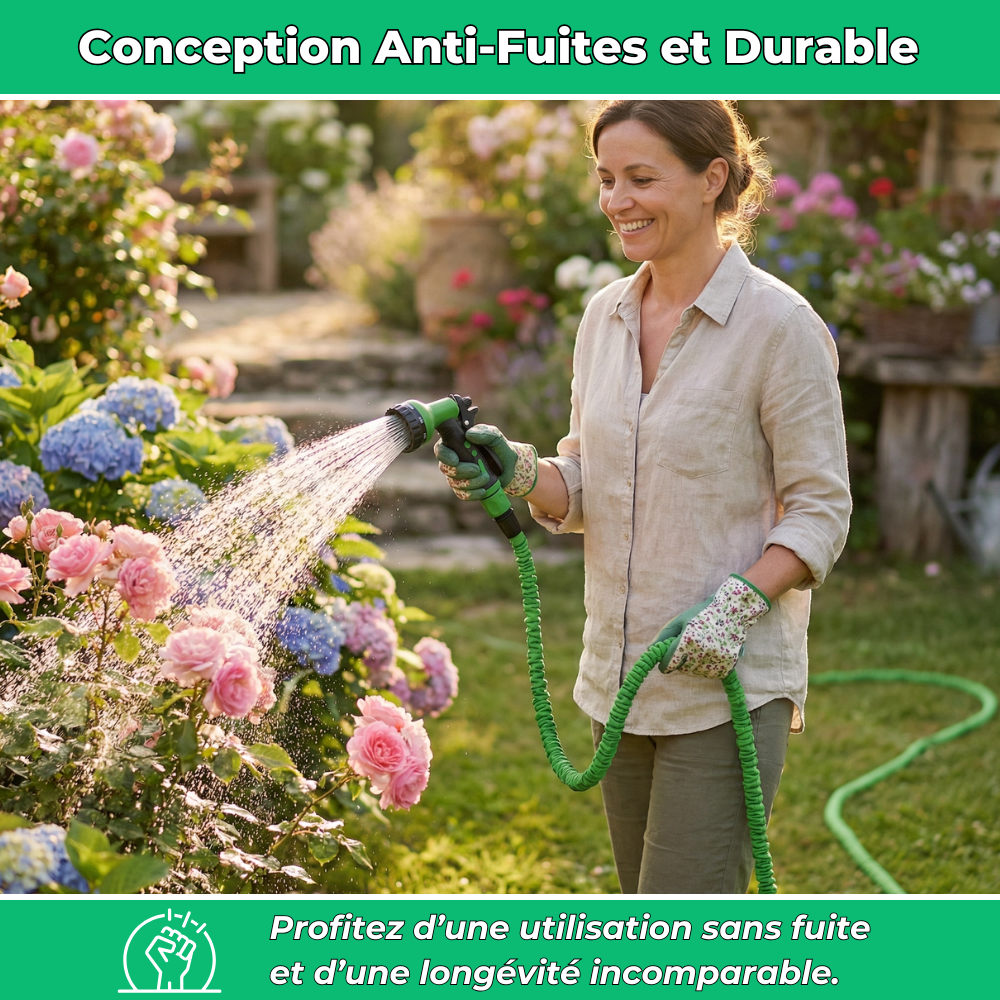 Aquaflex｜Tuyau d’arrosage extensible｜8 modes de jets haute pression