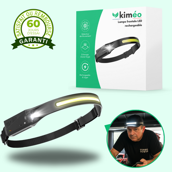 Lampe frontale LED rechargeable ultra légère avec détection de mouvement – Éclairage mains libres pour les activités de plein air