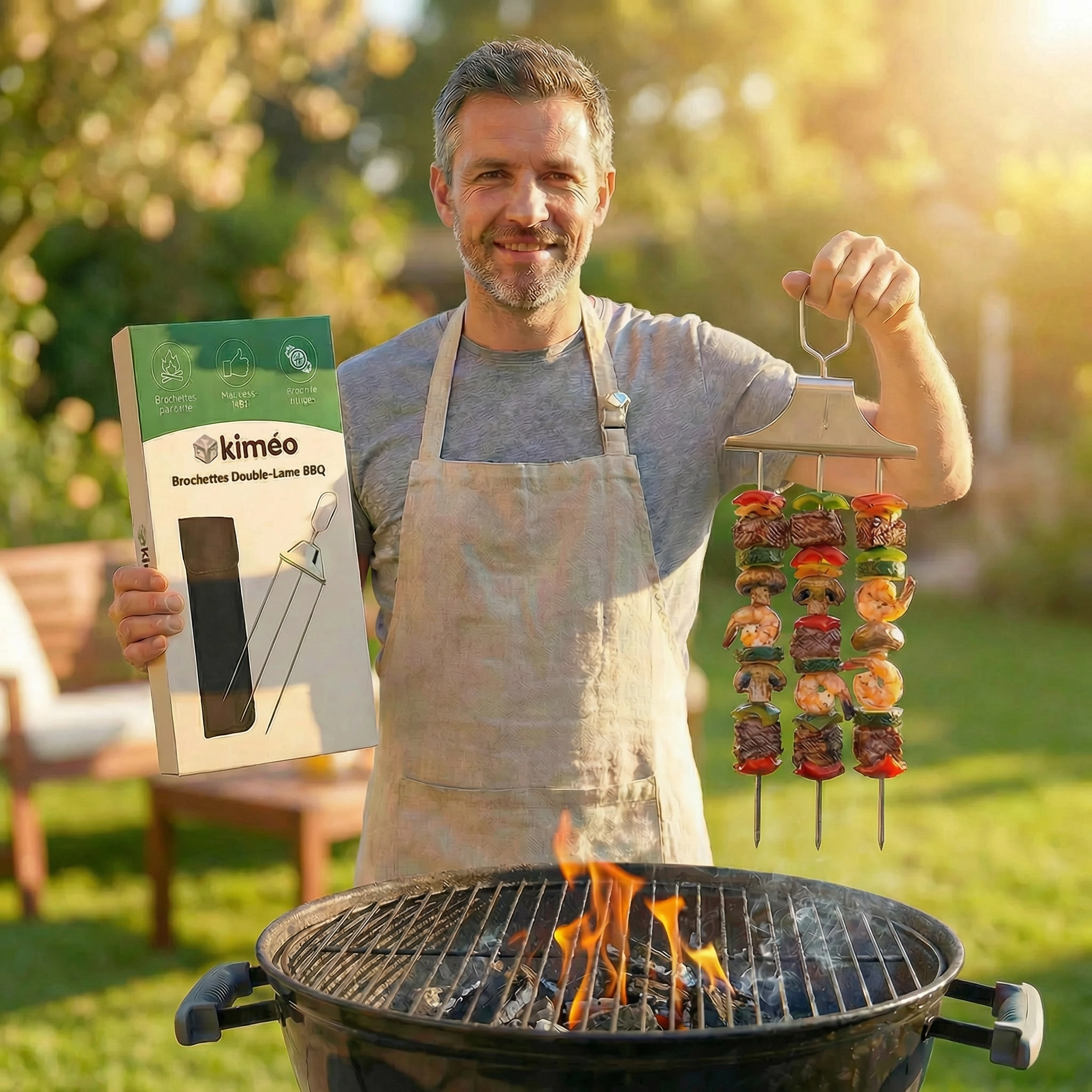 Broch’Max| Brochettes 3-en-1 pour Barbecue | Acier Inoxydable | 1+1 Offert