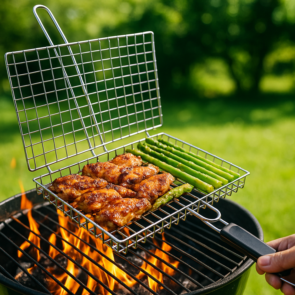 Panier de cuisson barbecue rotatif en acier inoxydable